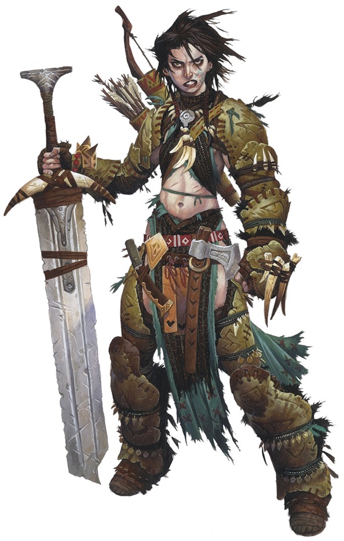 Amiri, iconic human barbarian, wields a bastard sword