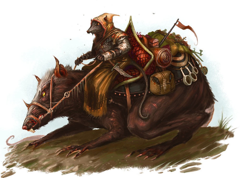 A giant rat-mounted ratfolk